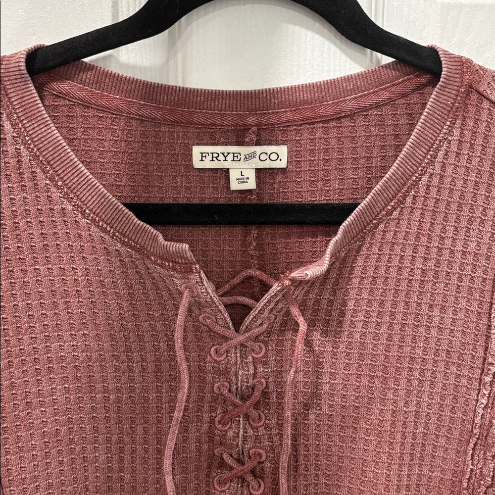 FRYE AND CO. Lace-Up Ribbed Long Sleeve Top - Maroon - Picture 7 of 7
